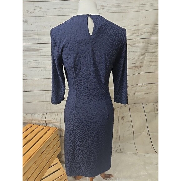 J. McLaughlin Navy Leopard Weave Knit Dress Women's Size Small Pockets Stretch - Picture 2 of 9